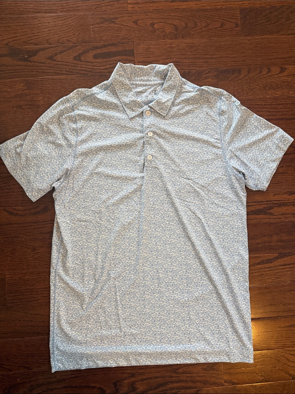 A&F Men's Light Blue Printed Polo Shirt size medium